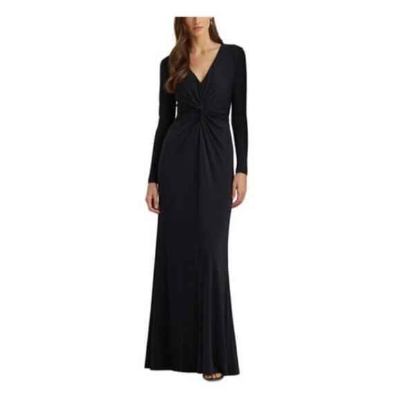 NWT RALPH LAUREN Women' Navy Jersey V Neck Full-Length Evening Gown 18 - Picture 1 of 1